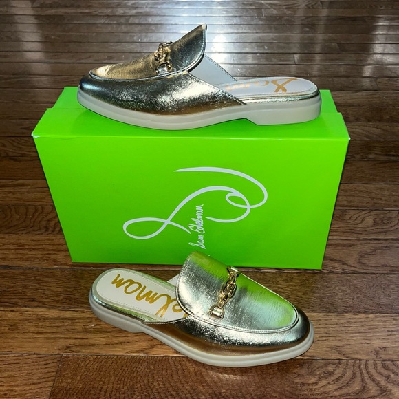 Sam Edelman Kira Bit Mules Amber Gold Leather Women’s 5.5 Gold tone Hardware - Picture 2 of 14